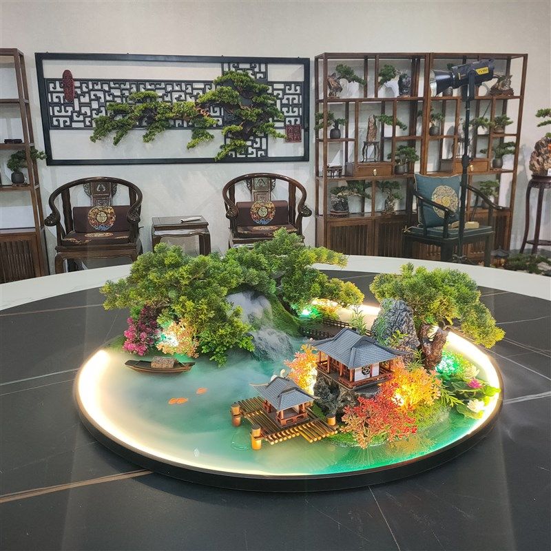 酒店饭店餐厅大圆桌摆件遥控灯光雾化装饰摆台工艺品星级宾馆摆花