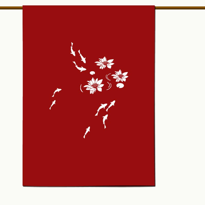 莲花门帘定制 吉祥布艺帘 中式荷花化妆室隔板客厅厨房挡风半截帘