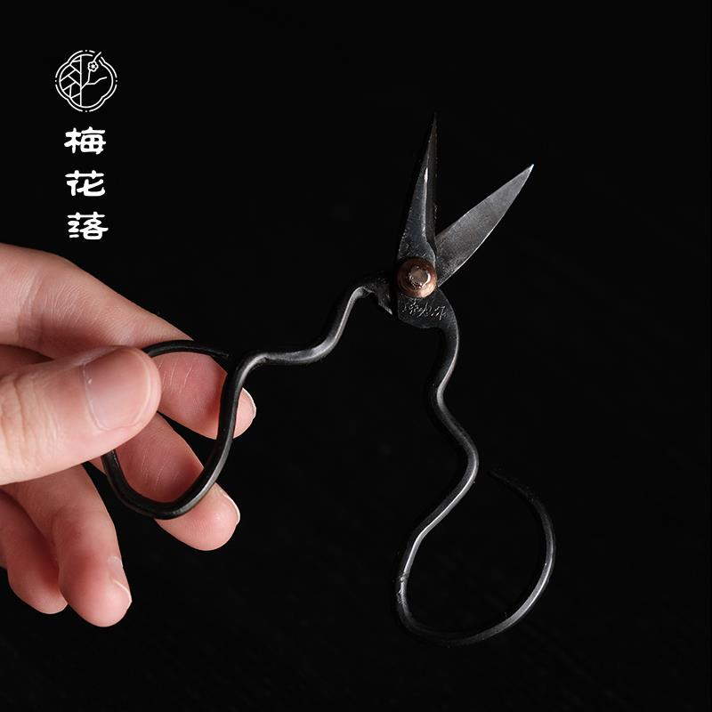 梅花落手工锻打剪刀铁艺梅花剪茶用剪茶叶泡袋剪茶道配件丁纪灿