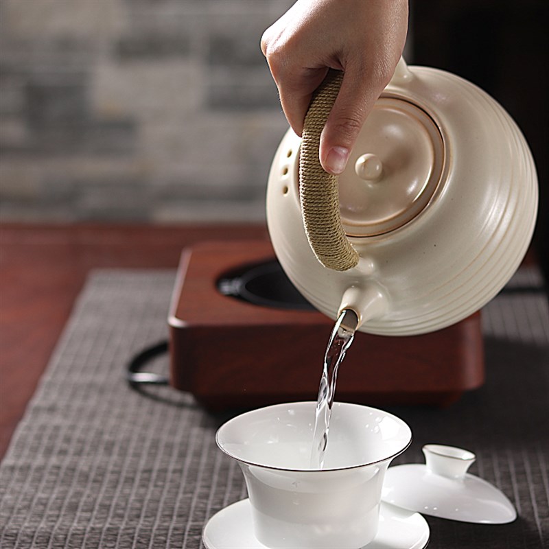 苏打釉白泥粗陶侧把壶大号提梁壶陶瓷烧水壶黑晶炉急须煮茶壶炭炉