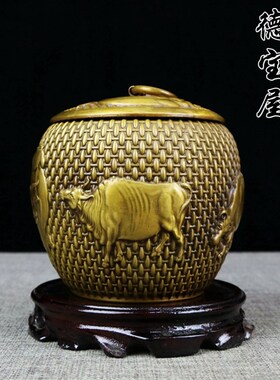 纯铜五牛茶叶罐密封罐小号金属存茶盒普洱醒茶储存罐子送礼摆放