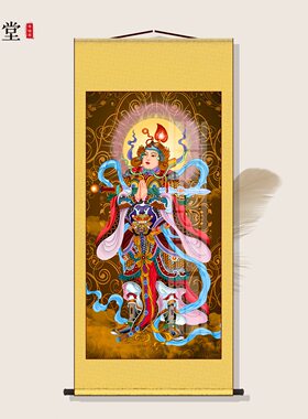 天佛韦陀画菩萨沙发背景墙玄关客厅装饰画走廊像楼至挂画丝绸书房