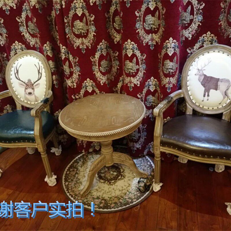欧式复古动物图案餐椅 美式实木做旧扶手客厅咖啡饭店龙门椅子