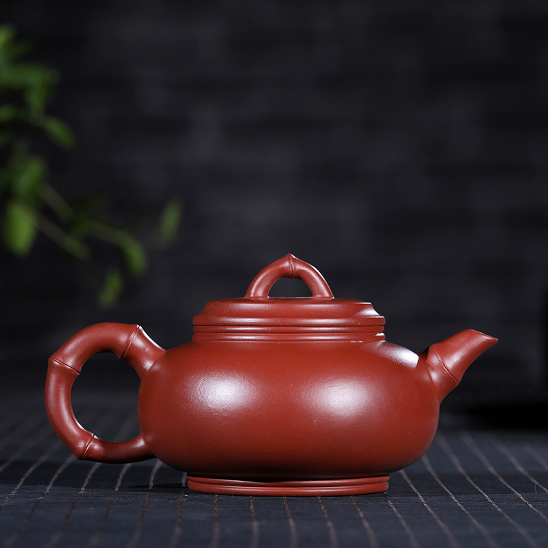 宜兴紫砂壶 原矿手工大红袍 竹节壶 200毫升 茶具 新品