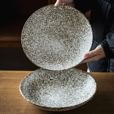 创意石头纹陶瓷碗家用餐具大碗敞口碗农家乐菜碗水果沙拉碗拌面碗