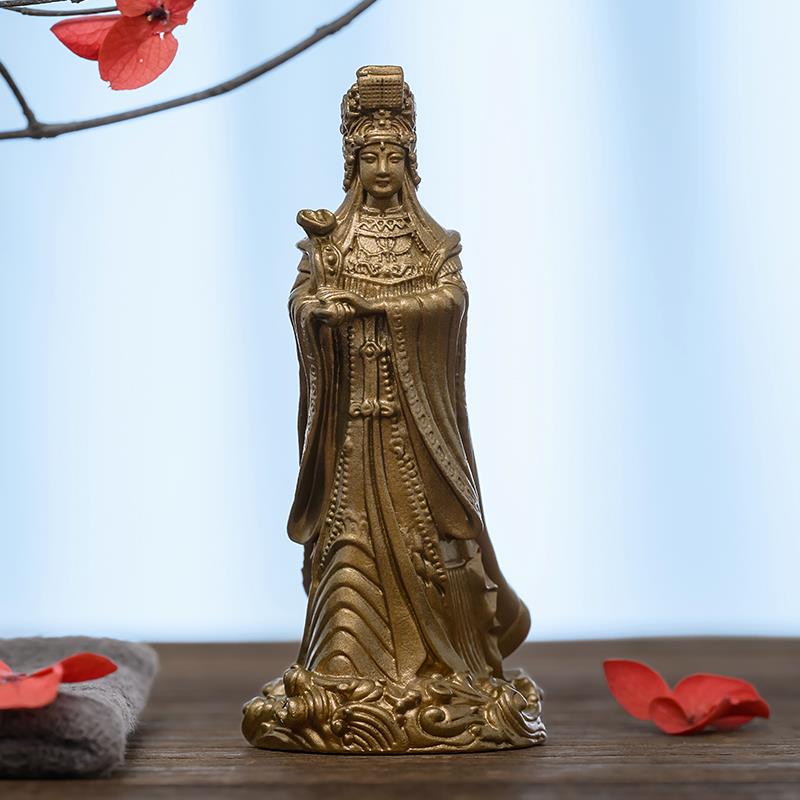 湄洲妈祖神像小妈祖摆件娘娘雕像黄铜好看的精致书房茶空间装饰品