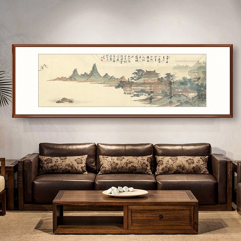 客厅挂画山水画中式办公室沙发背景墙挂画水墨茶室装饰画望云楼国