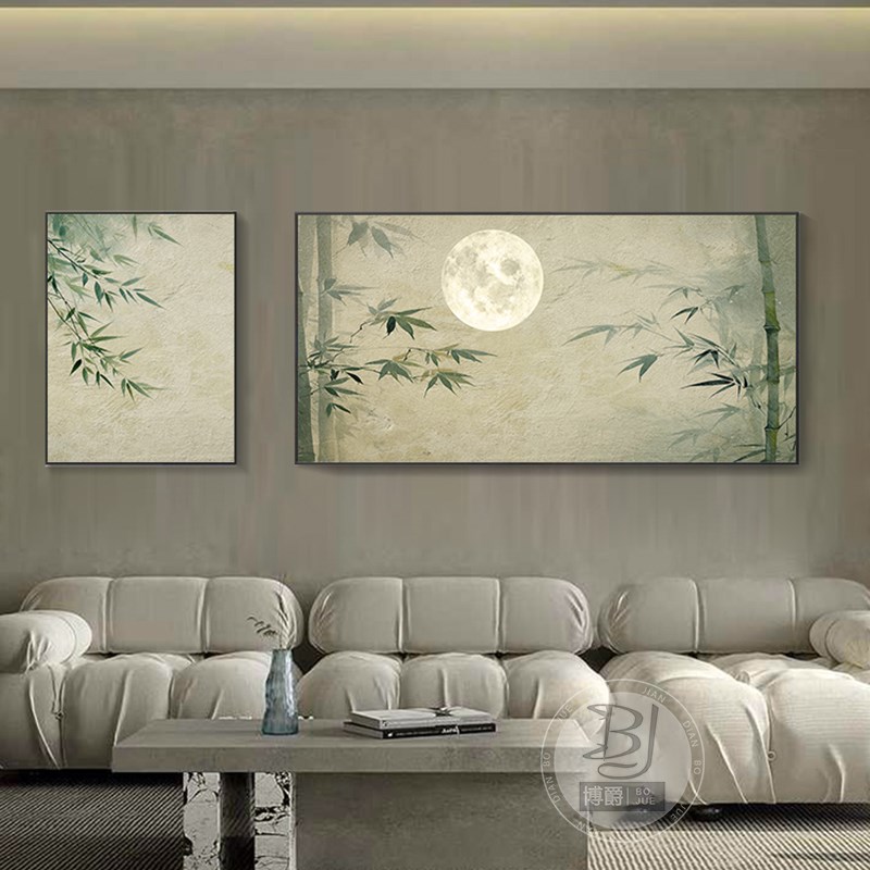 新中式客厅装饰画竹子沙发背景墙画禅意壁画高档大气双联组合壁画