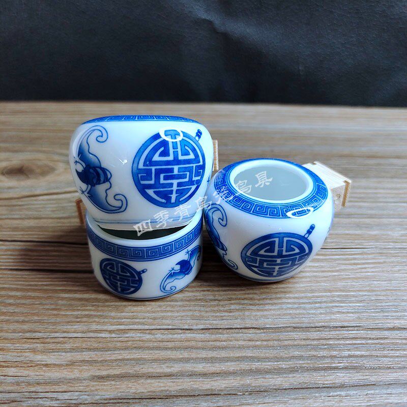 景德镇颠颏百灵芙蓉鸟食罐鸟杯鸟碗蝙蝠寿字青花瓷三件套鸟用品