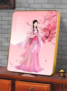 桃花仙子娘娘画像花神相框摆件婚姻爱情桃花运装饰挂画桃花女摆台