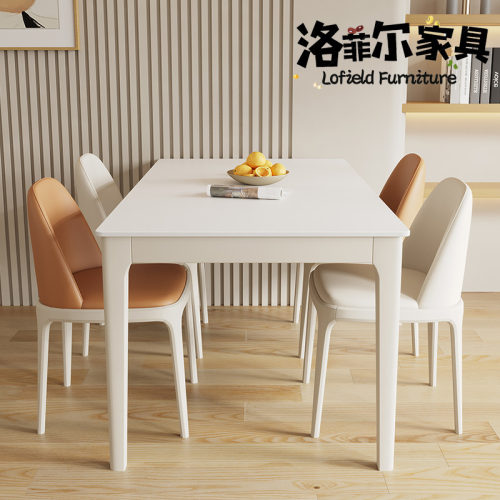 奶油风网红长方形实木白色岩板餐桌椅家用餐厅客厅酒店饭店吃饭桌