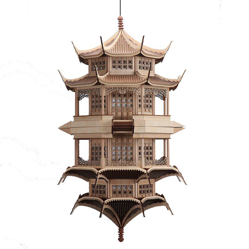 新中式创意古建筑镜像倒影八角塔样板房间售楼处酒店软装饰品摆件