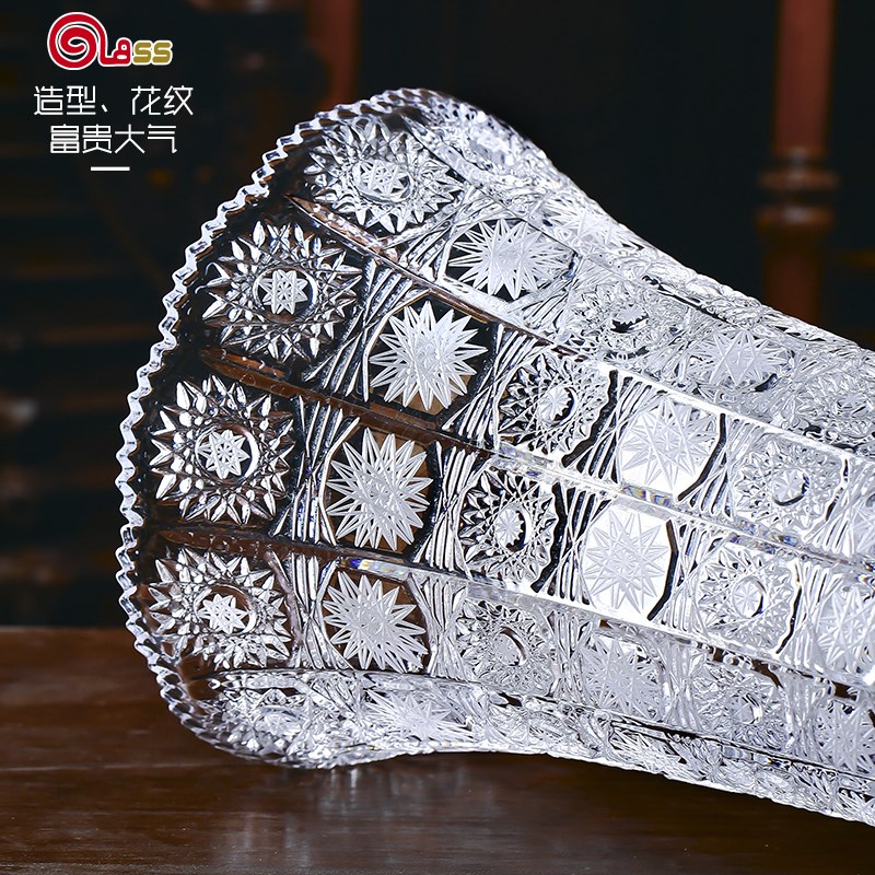 水晶玻璃花瓶大号北欧宫廷风透明客厅插花花器富贵竹瓶子装饰摆件
