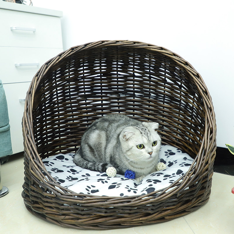 藤编猫窝网红夏季狗窝柳编猫屋猫房子别墅小型犬窝四季通用可拆洗