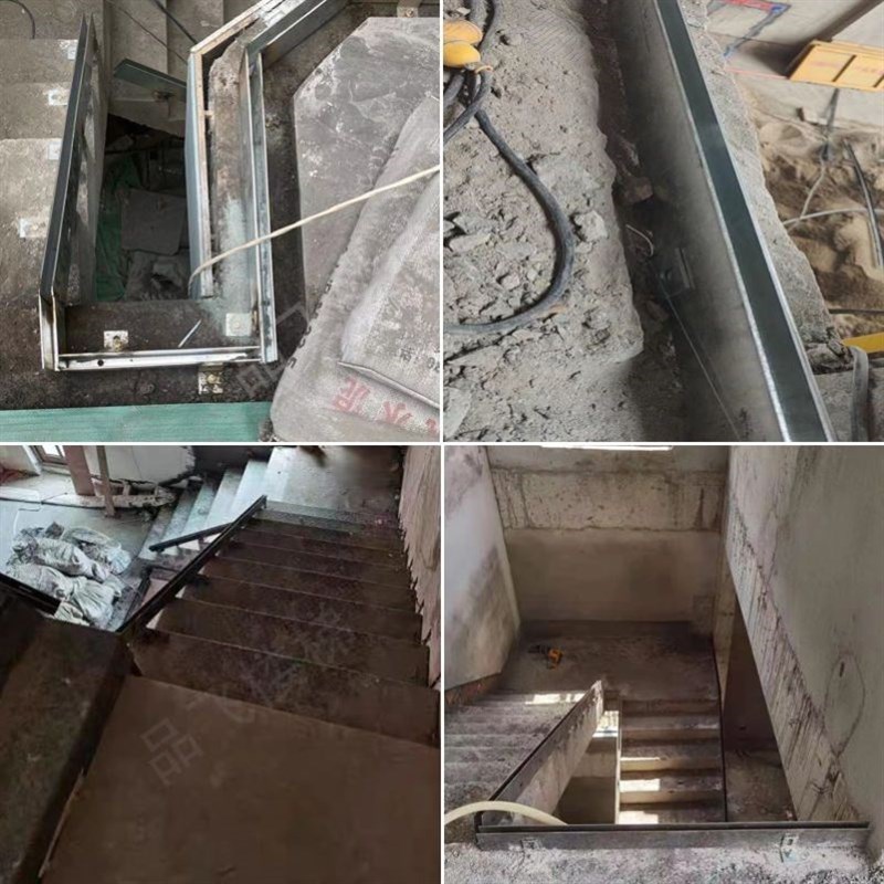 楼梯阳台无框轨道地槽玻璃扶手碳钢护栏卡槽栏杆玻璃预埋u型槽