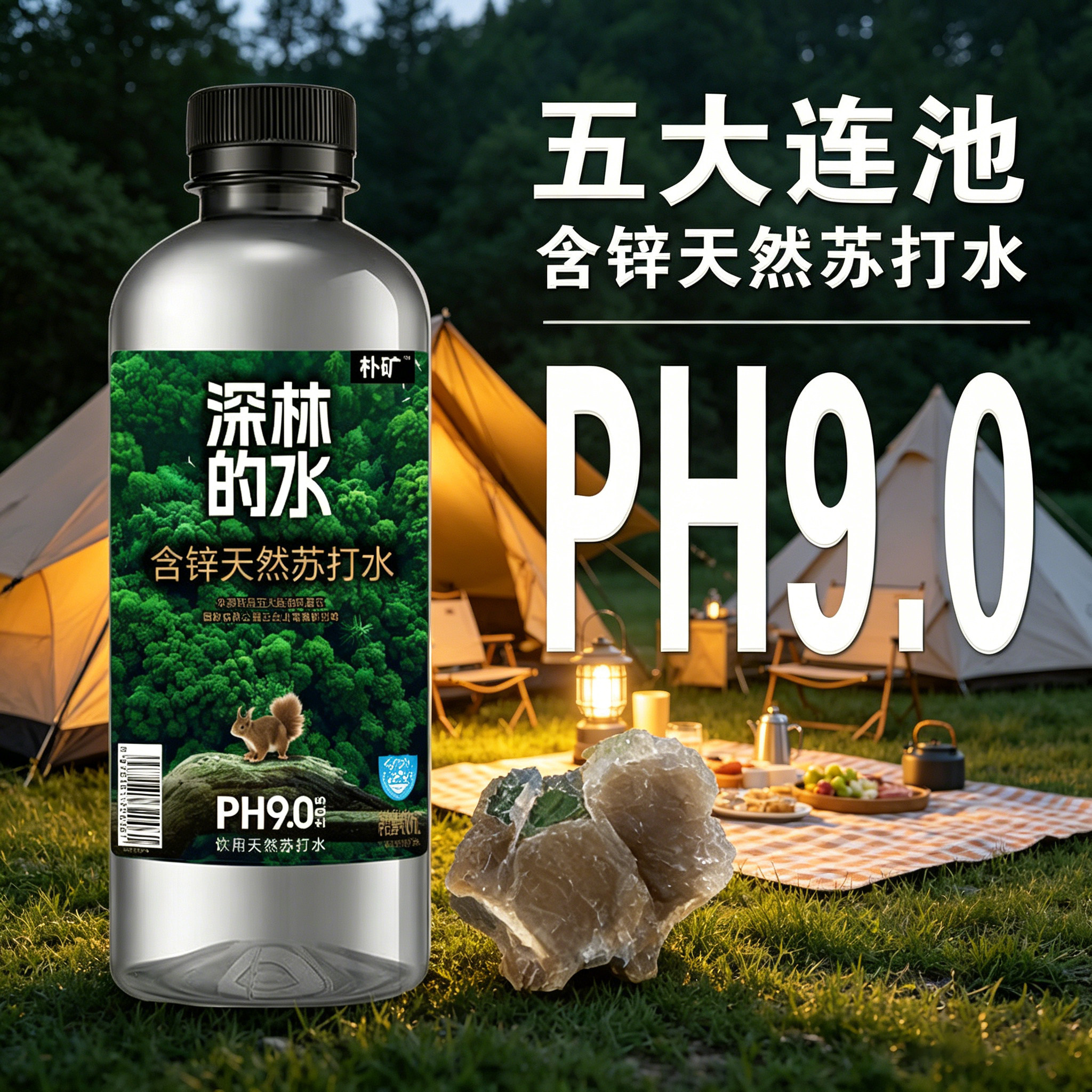 深林的水天然苏打水弱碱值PH9.0±0.5天然泡茶饮水400ml/瓶整箱装