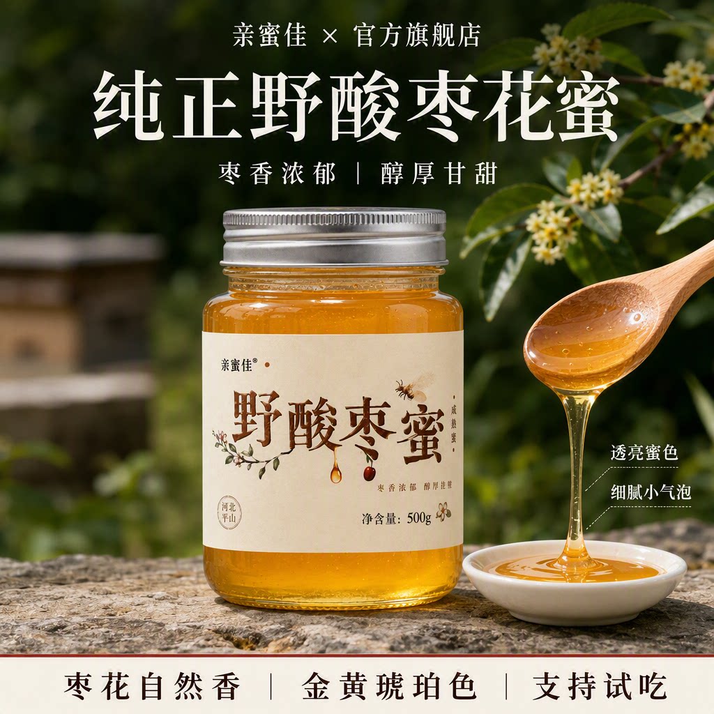 亲蜜佳野酸枣花蜂蜜太行山野生纯正天然枣香醇厚成熟蜜适合补气血