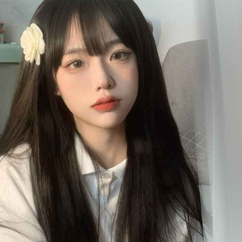 假发女长发一刀切漫画刘海黑色长直网红齐刘海自然甜美jk全头套式