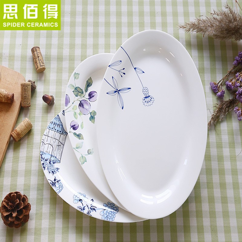 骨瓷餐具韩式大号12寸盘子创意盘长方形大号方鱼盘子陶瓷骨瓷鱼盘
