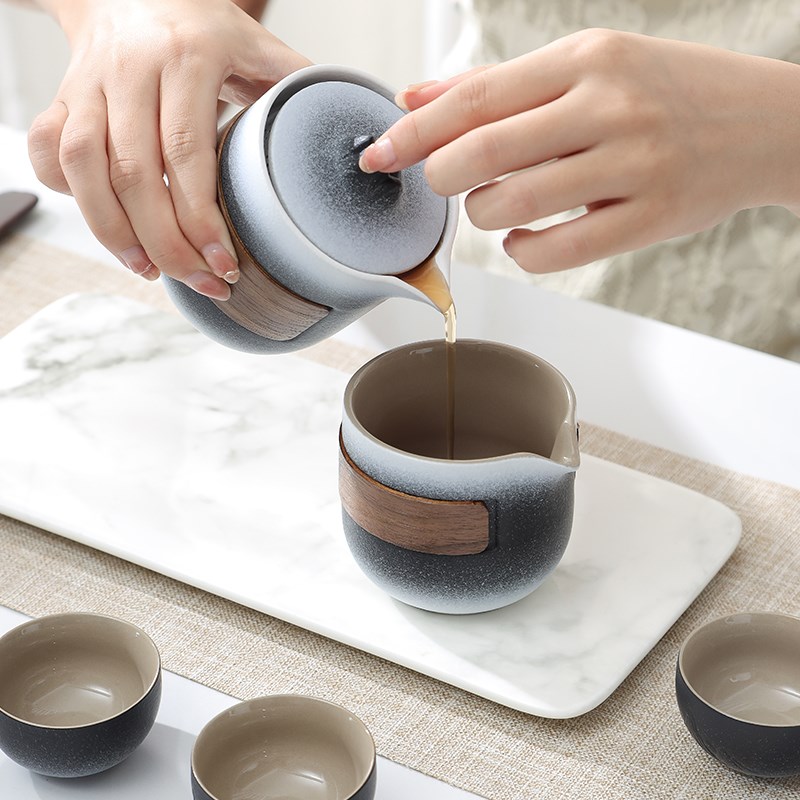 松发瓷器旅行茶具套装便携车载快客杯陶瓷户外高档功夫茶具茶杯