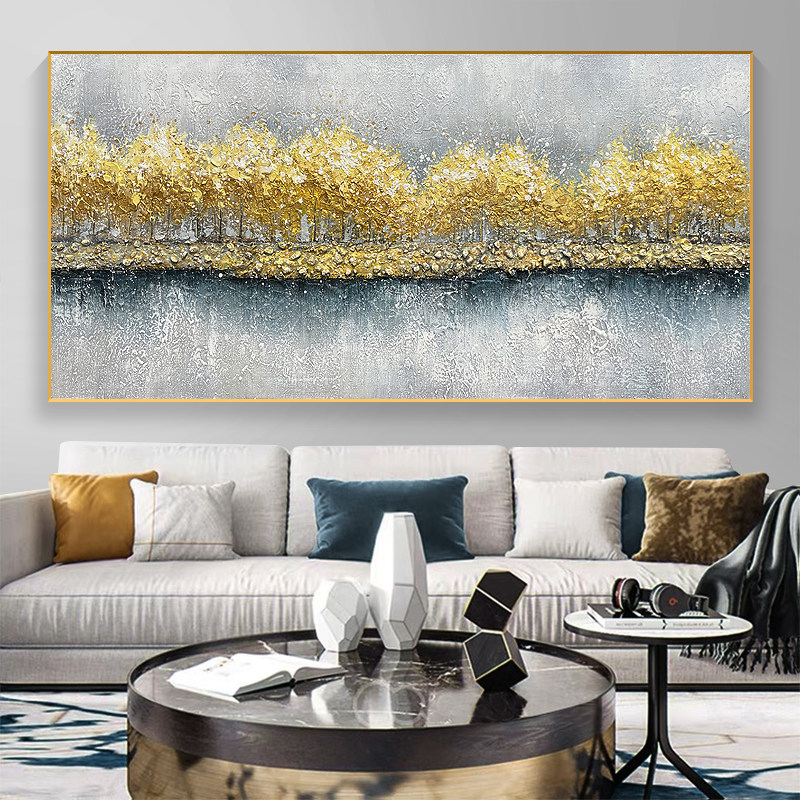 手工肌理油画发财树沙发背景墙挂画2023新款客厅装饰画轻奢高级感