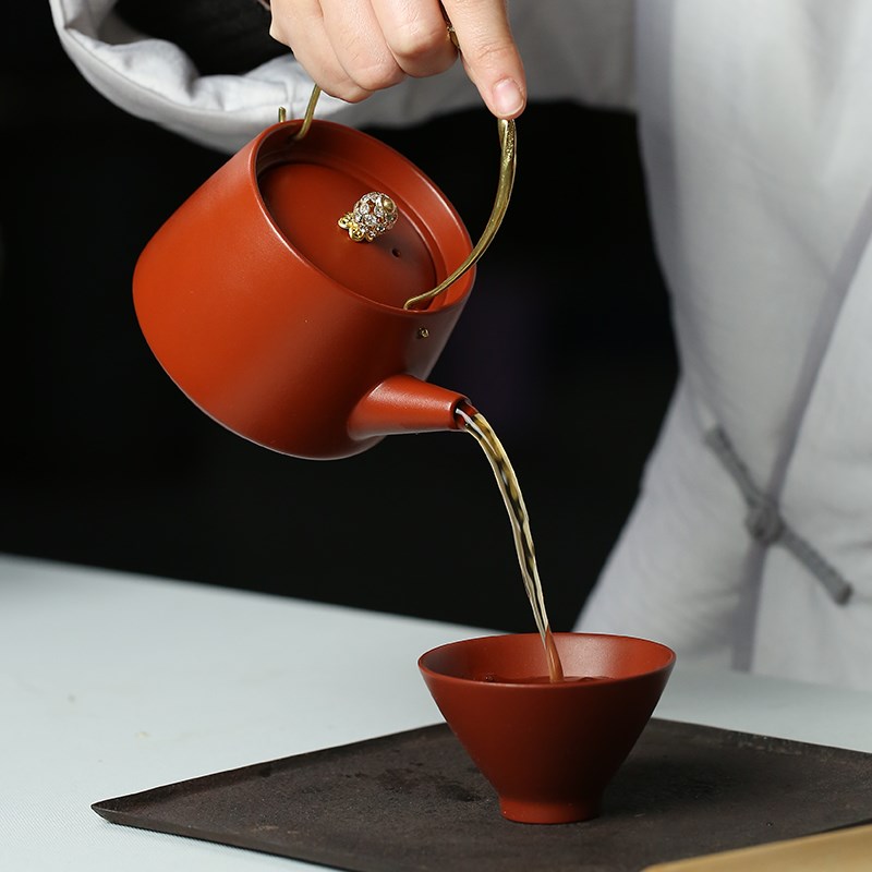 紫砂茶壶泡茶壶一壶二杯中式提梁壶茶壶品杯套组家用功夫茶具套装