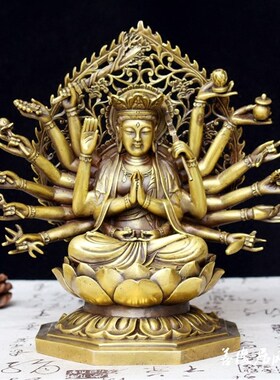 纯铜千手观音菩萨摆件十八臂准提母佛像铜像密宗佛像鼠守护神家居