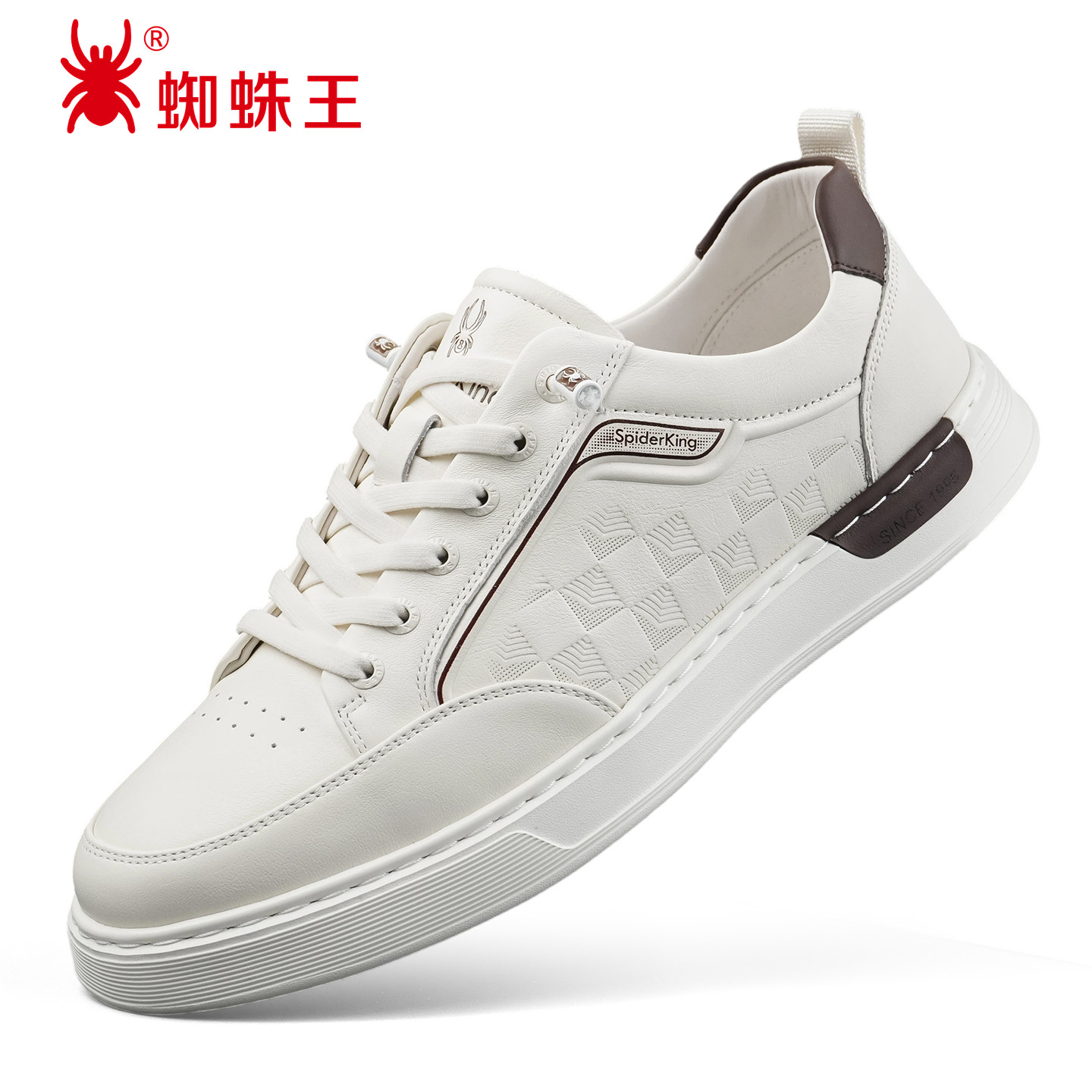 蜘蛛王男鞋真皮休闲板鞋系带百搭潮流低帮鞋休闲风