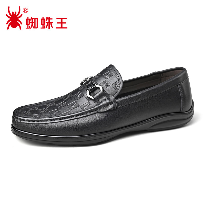 蜘蛛王男士商务风真皮乐福鞋软底一脚蹬懒人豆豆鞋黑色