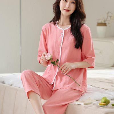 纯棉长袖长裤汗蒸服女套装情侣桑拿服男大码浴衣足疗洗浴家居睡衣