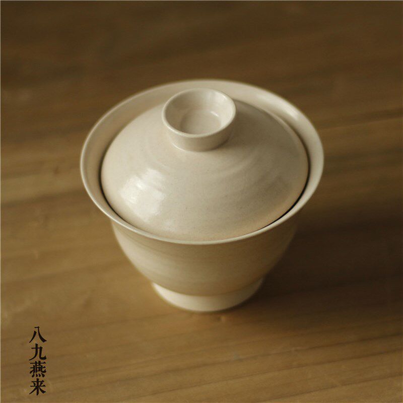 隐山堂 米浆白手纹盖碗 草木灰釉 无托极简茶器盖杯功夫茶器