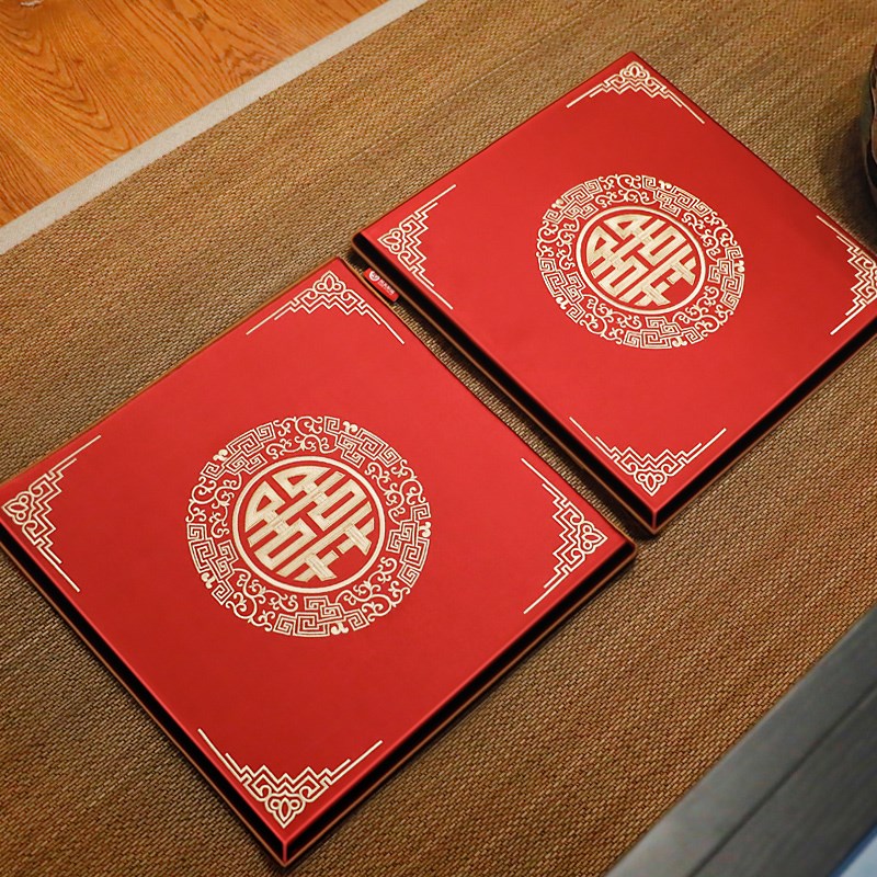 新中式结婚坐福垫婚庆红色敬茶跪垫磕头垫一对拜天地新娘踩喜字垫