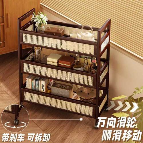 中古风小推车客厅可移动置物架家用多层非实木储物架复古沙发边几