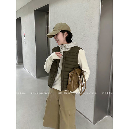 肉桂小姐`升温`填充90鹅绒石墨烯自发热保暖排骨马甲