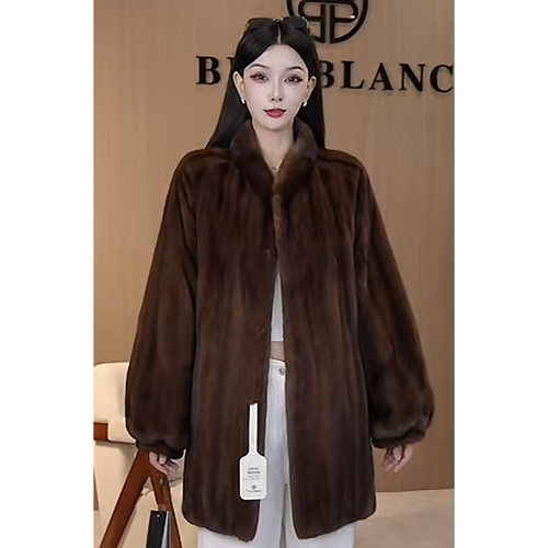 BIKKBLANC【山涧鹿鸣】进口水貂皮草时尚气质长款水貂大衣6010