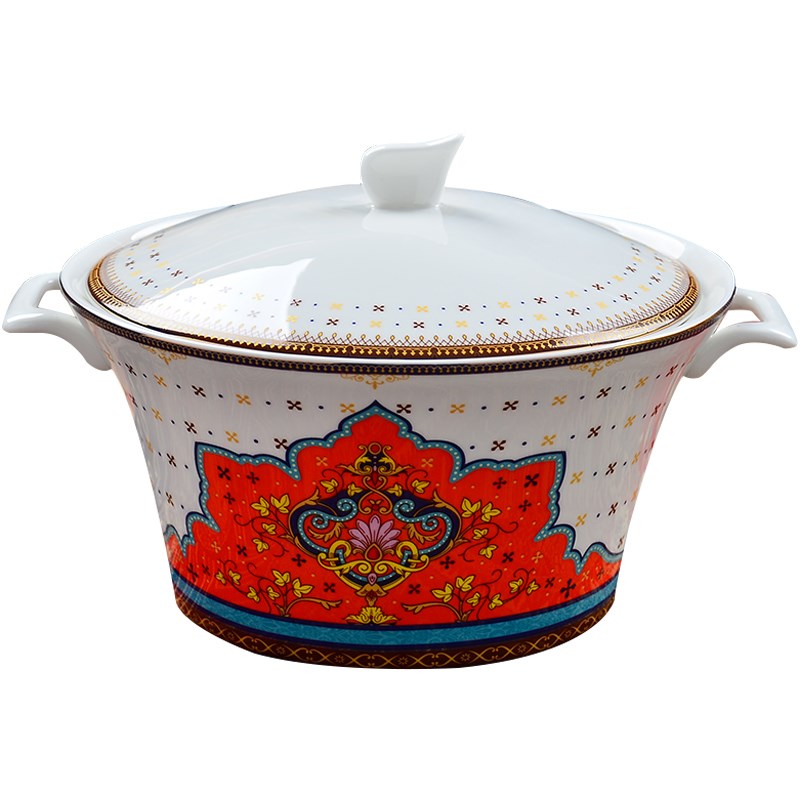 陶瓷品锅带盖骨瓷9英寸汤锅大号汤盆汤碗烫煲家用微波炉餐具套装