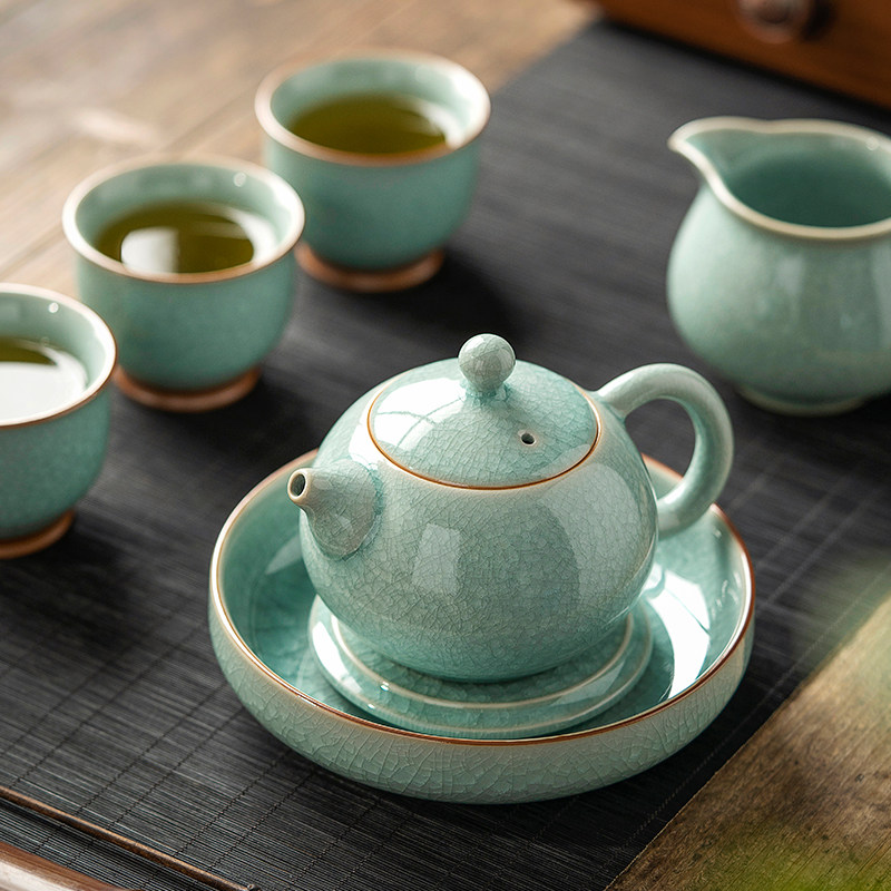 汝窑陶瓷西施茶壶泡茶家用开片冰花过滤单壶功夫茶具大容量泡茶壶
