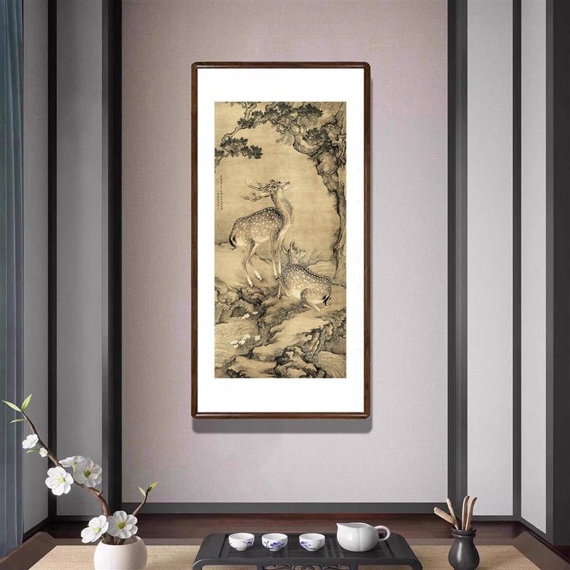 沈铨国画受天百禄图梅花鹿挂画新中式客厅侧面装饰画寓意好的壁画
