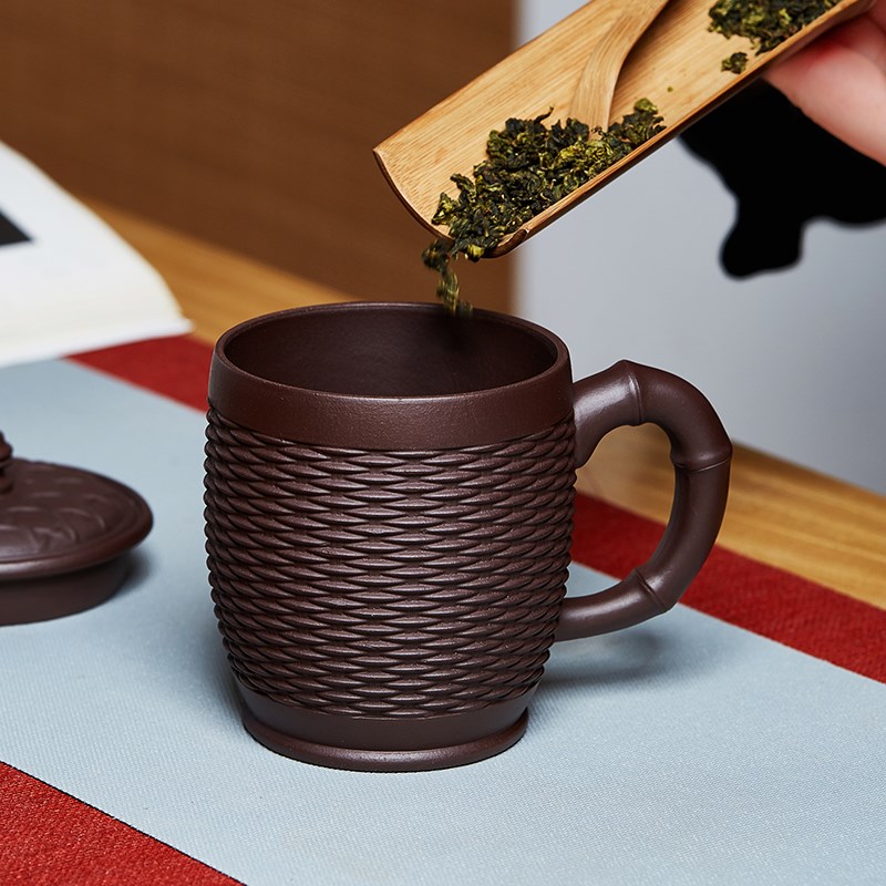 宜兴原矿紫砂杯茶杯办公室水杯盖杯手工男女士带把泡茶杯子家用