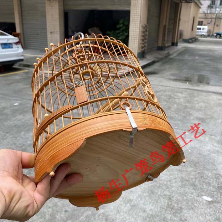 广式波笼竹制鸟笼适用绣眼鸟小黑白笼金青笼老竹水滴脚鸟笼