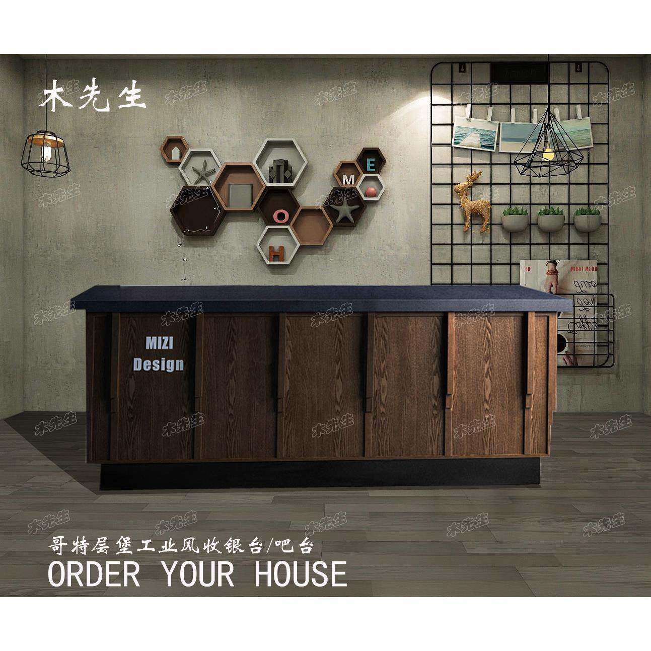 公司前台收银台覆古中式服装店简约现代吧台1.2米欧式转角柜台桌