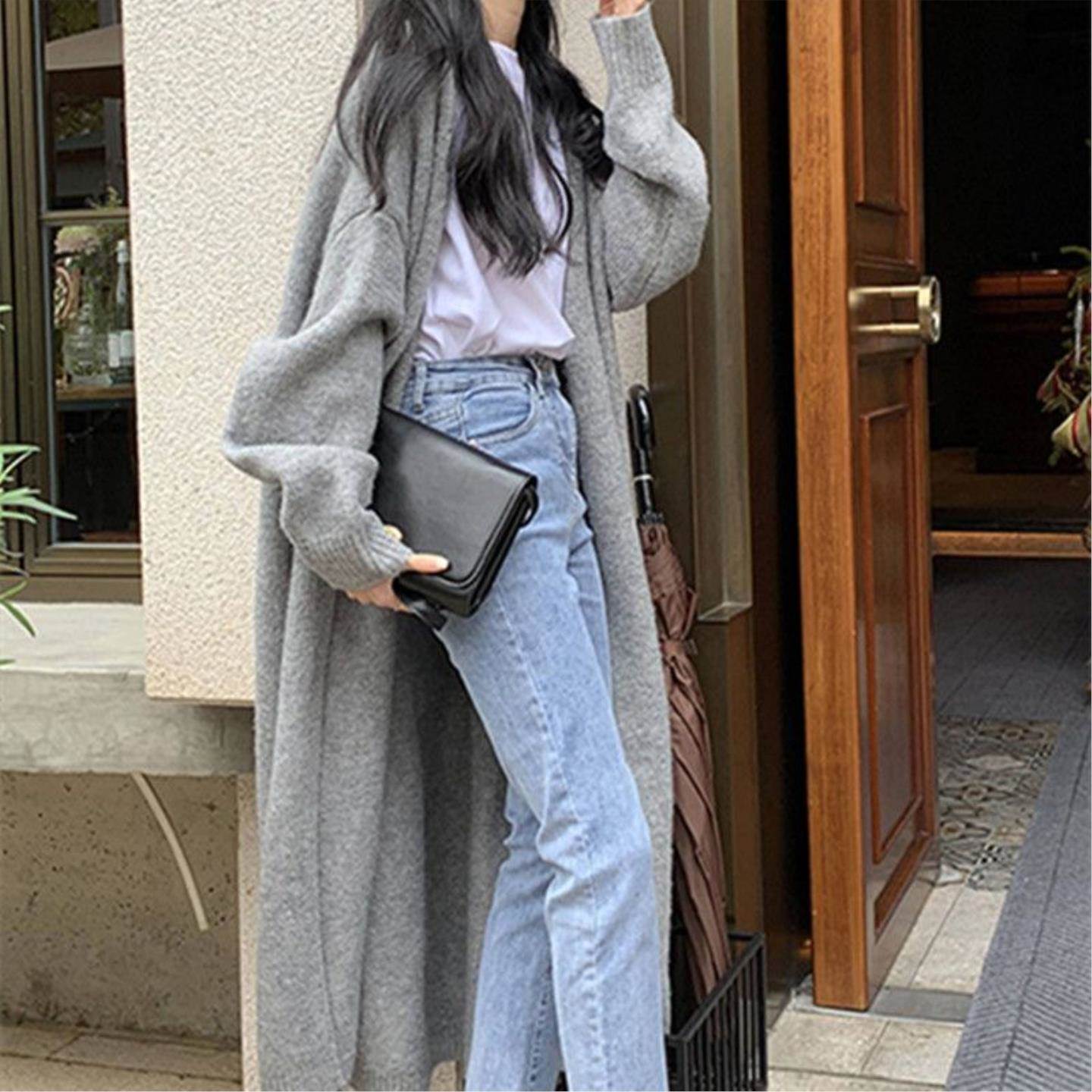 中长款毛衣开衫外套女款早秋季宽松慵懒风温柔系针织衫潮