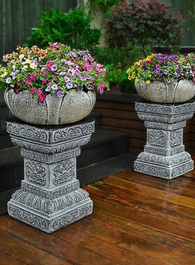 人造石墩子花盆底座一对盆景架庭院小院子大门口两侧花架石鼓门墩