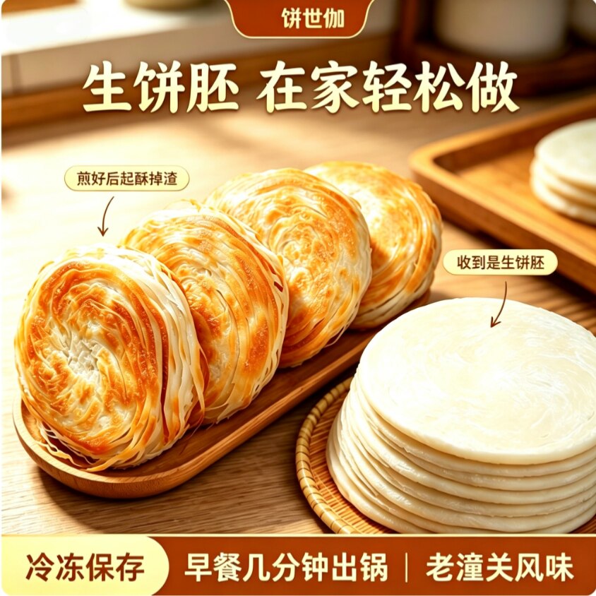非遗工艺家用潼关千层饼生胚冷冻半成品懒人早餐烧饼面点