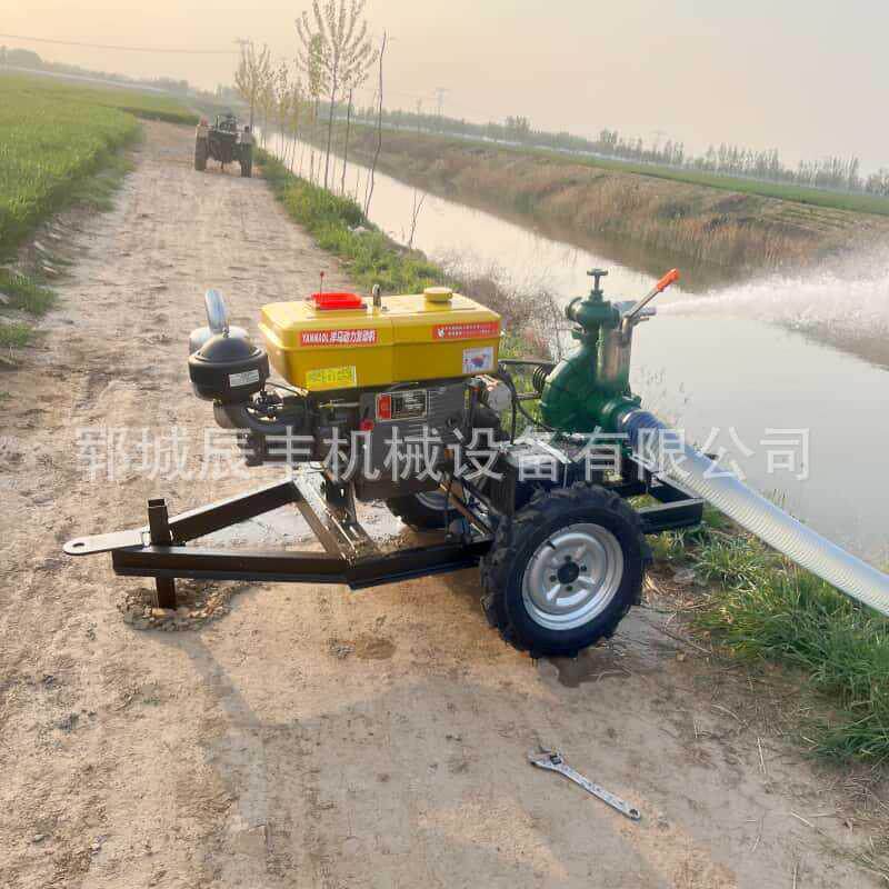 柴油移动浇地喷灌泵大流量扬程农用灌溉拖车式便携抽水机应急排