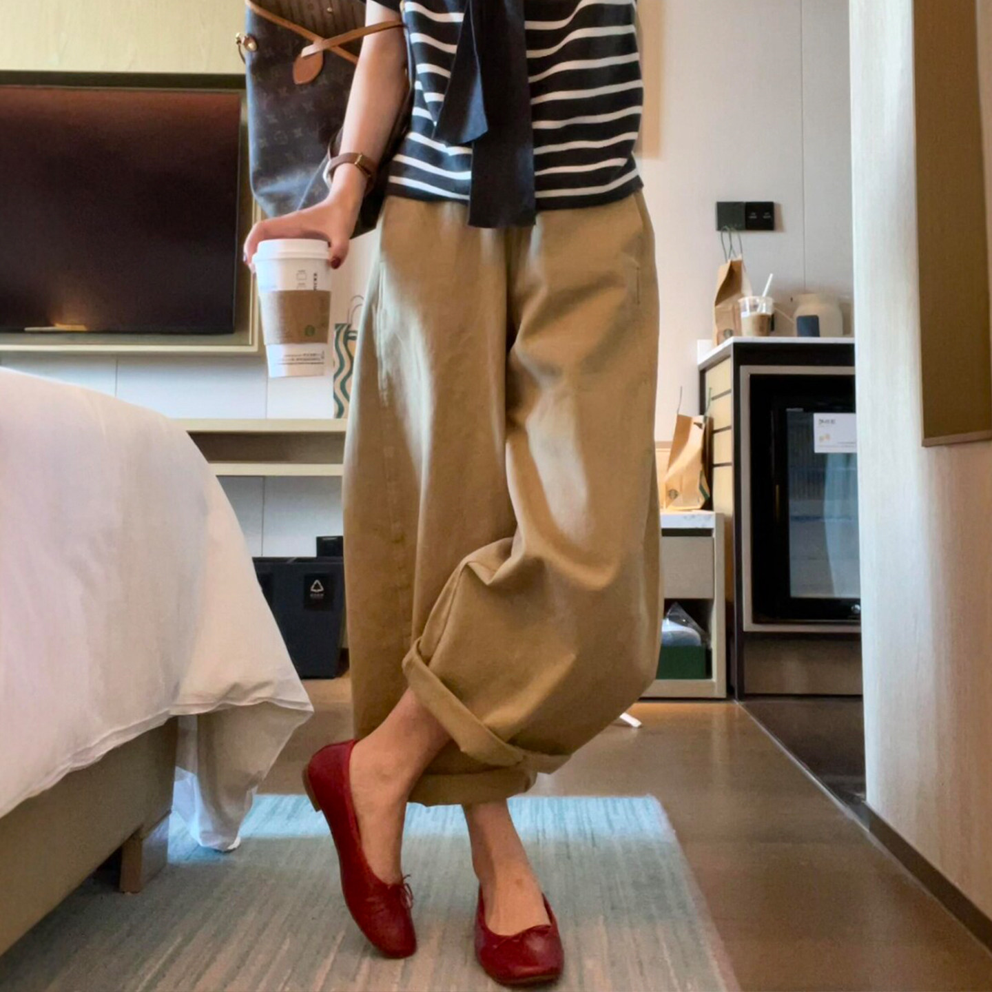 老钱风卡其色裤子小个子工装裤女款秋2026新款胖mm大码直筒休闲裤