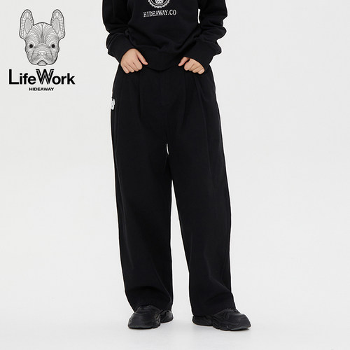 LIFEWORK HIDEAWAY秋冬黑色宽松直筒休闲裤女通勤休闲百搭长裤