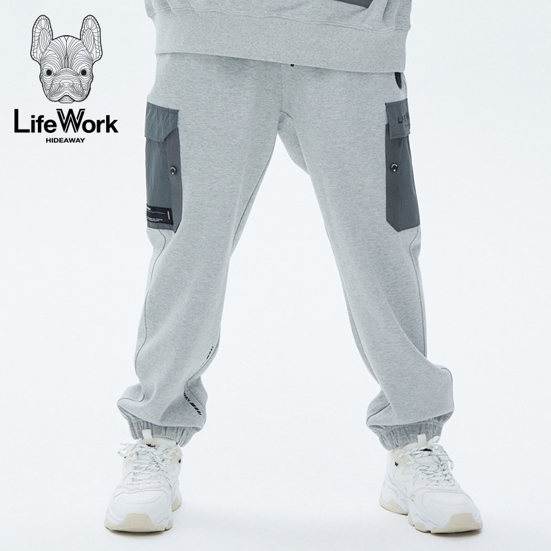 LIFEWORK HIDEAWAY多口袋拼色束脚卫裤男宽松休闲抽绳松紧腰长裤