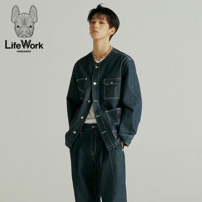 LIFEWORK HIDEAWAY春秋新款无领牛仔外套男多口袋宽松夹克上衣
