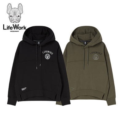 LIFEWORK HIDEAWAY黑色连帽卫衣女宽松套头运动上衣休闲抽绳帽衫